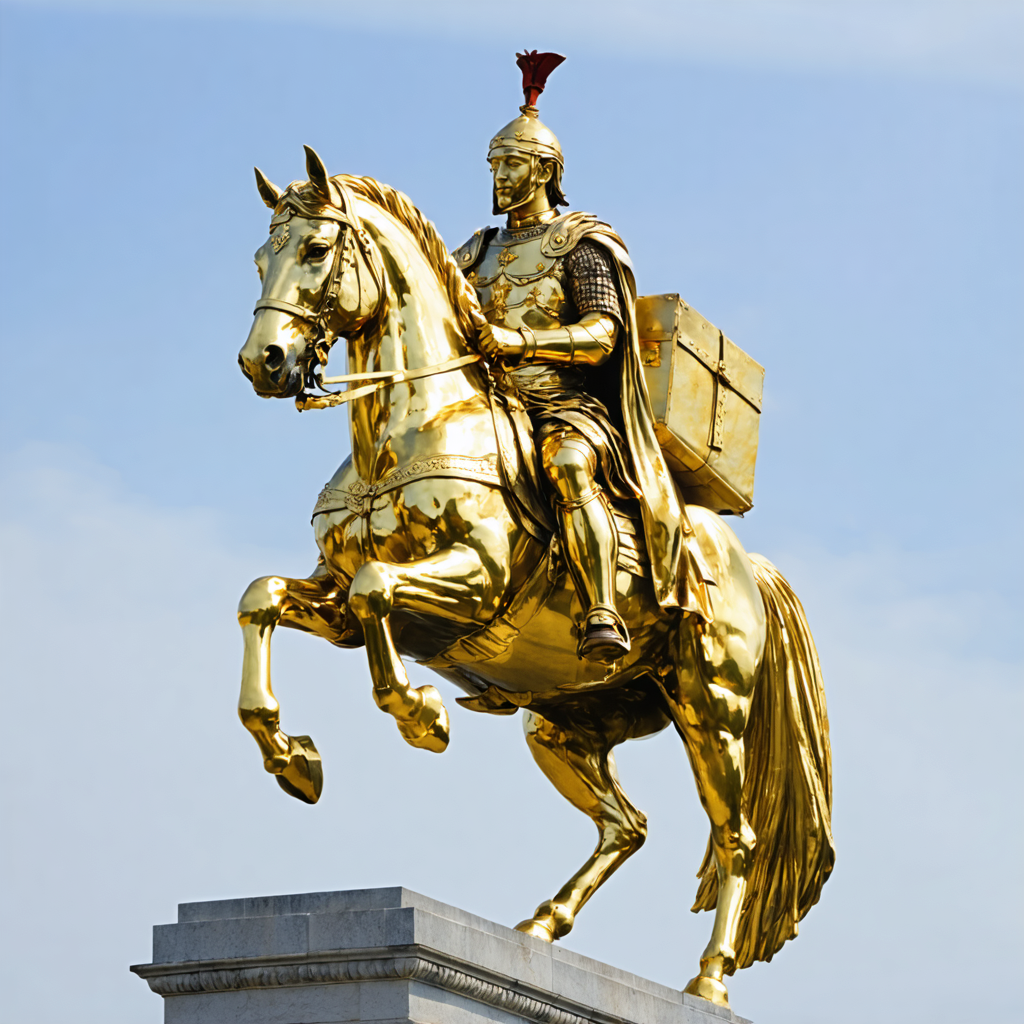 "Goldener Reiter" Monument mit Liefer-Ranzen